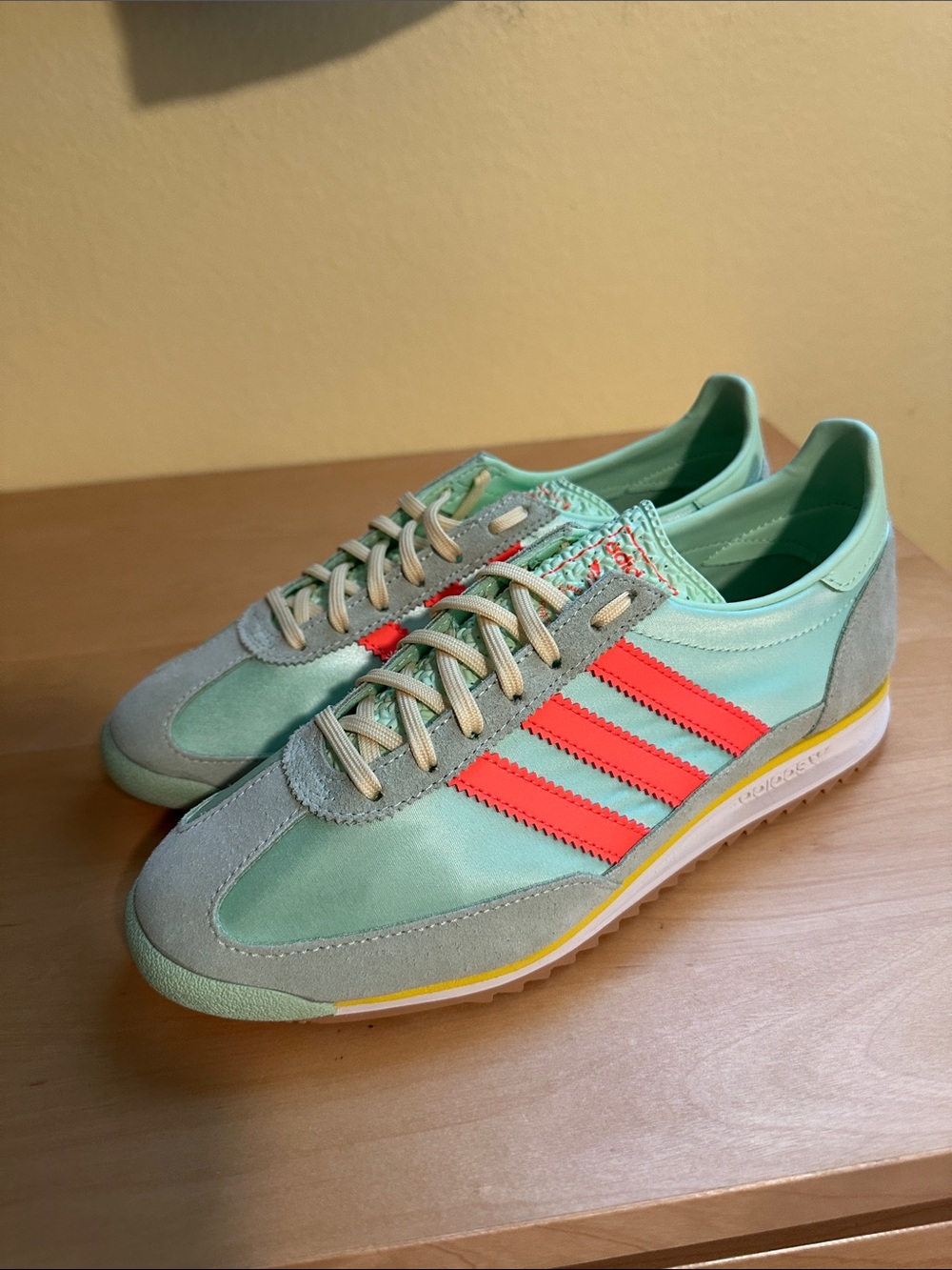adidas Mint Green Sneakers with Coral Stripes - Picture 3 of 7